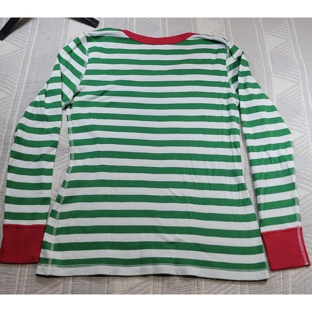 Hanna Andersson Green and White Striped Pajama Top with Red Accents - Picture 4 of 4